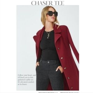 CAbi Thermal Chaser black ruched crop long sleeve top women’s size S ribbed tee